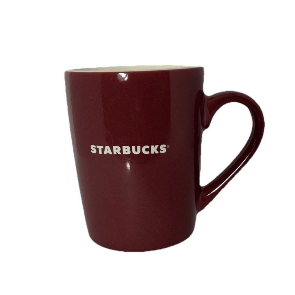 Starbucks advertising coffee mug Burgundy‎ Logo White Shaped 10 Oz 2020